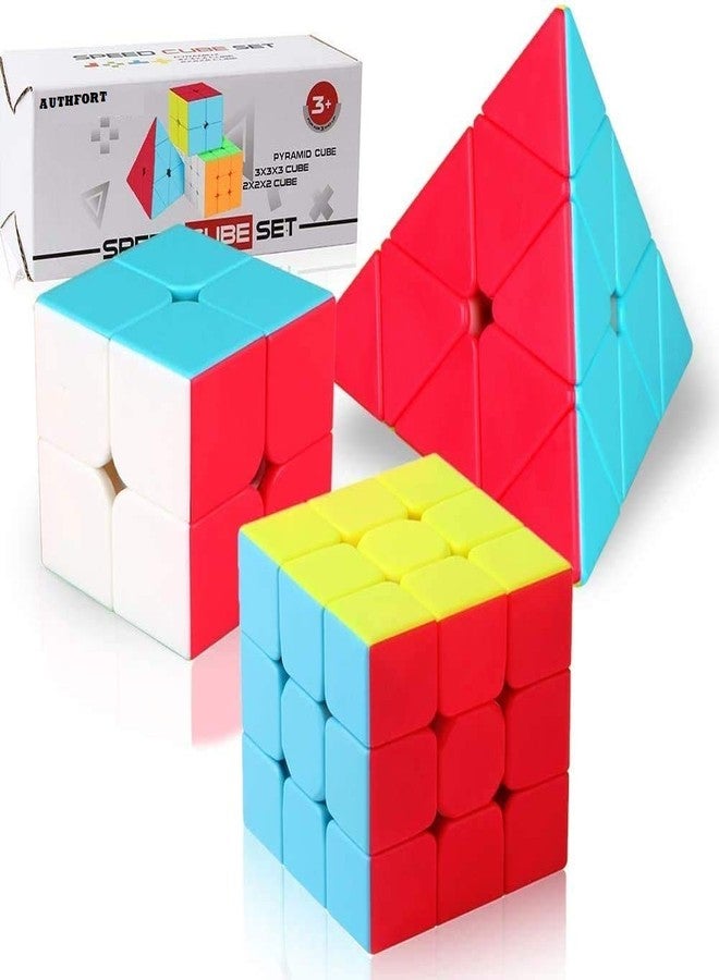 AUTHFORT Speed Cube Set, Stickerless Magic Cube Set Of 2X2X2 3X3X3 Pyramid Frosted Puzzle Cube (Combo Of 2-3- Pyramid Cubes), Kid - Image 1
